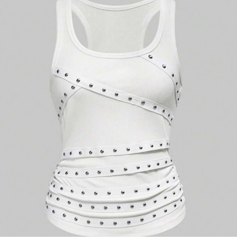 Sleek White Studded Women's Tank Top